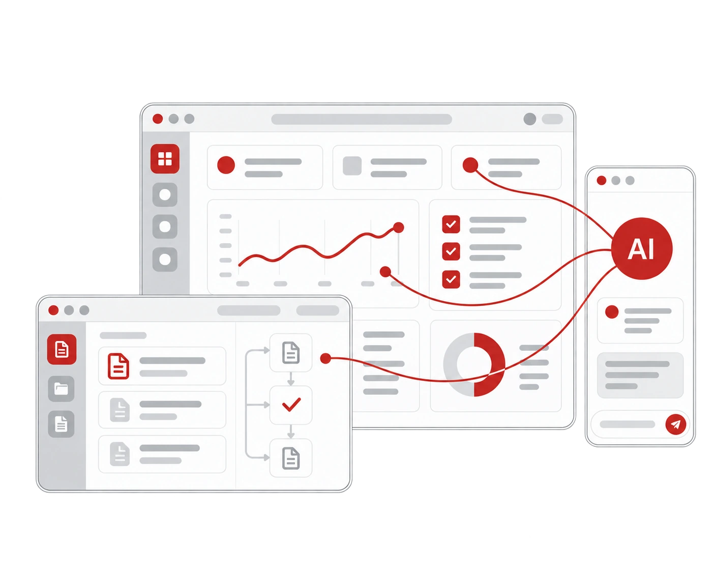Schermate software, documenti e attività collegati a un assistente di intelligenza artificiale